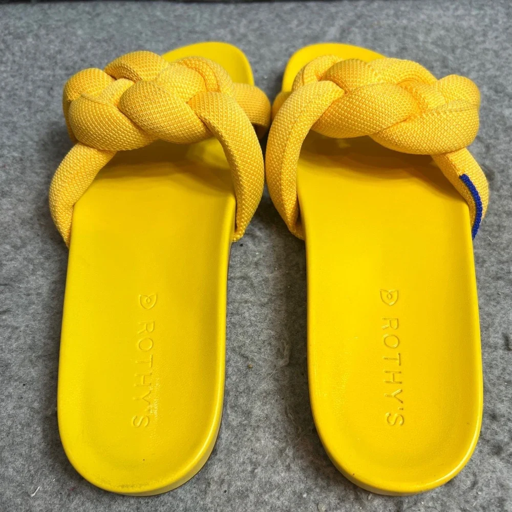 Rothys The Knot Slide Marigold Yellow Braided Strap Sandals Womens Size 7